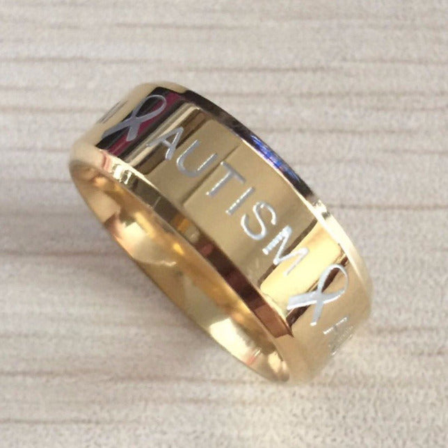 Premium Gold Autism Ring AU1 Awareness-alert 6 