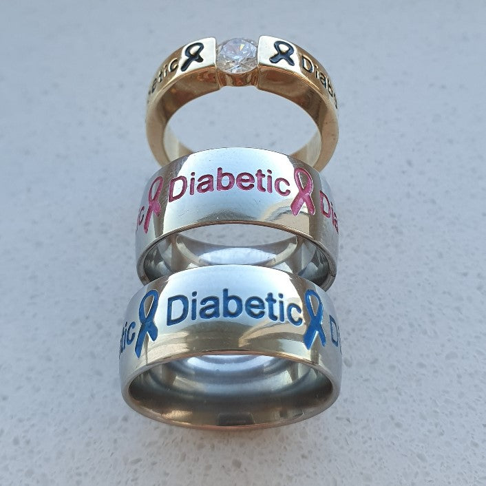 Silver + Pink + Gold Diamond Diabetic Rings