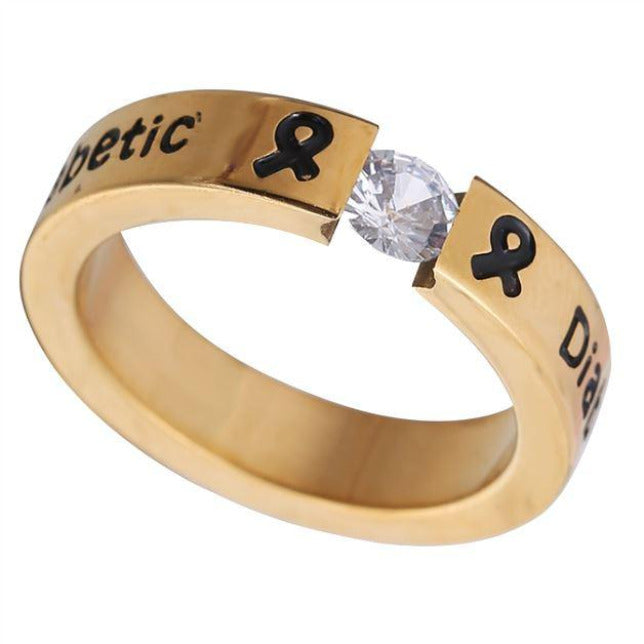 GOLD DIAMOND DIABETIC RING D6 Awareness-alert 6 