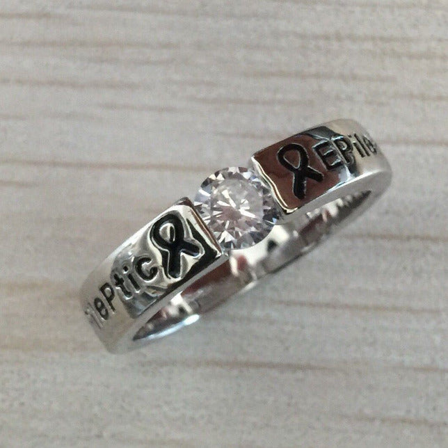 SILVER DIAMOND EPILEPTIC RING E1 Awareness-alert CLICK HERE TO PICK YOUR SIZE 