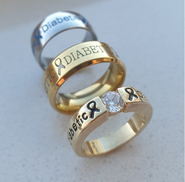 Gold Diamond + Gold Diabetic + Silver Diabetic Rings