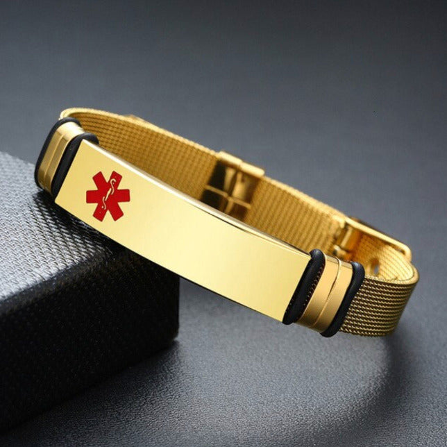 Gold Engrave-Able Adjustable Medical Alert Bracelet BR522_3 Awareness-alert Gold 