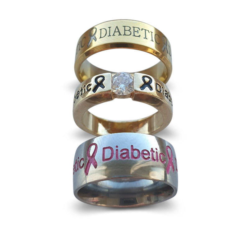 Pink + Gold Diamond + Gold Diabetic Rings