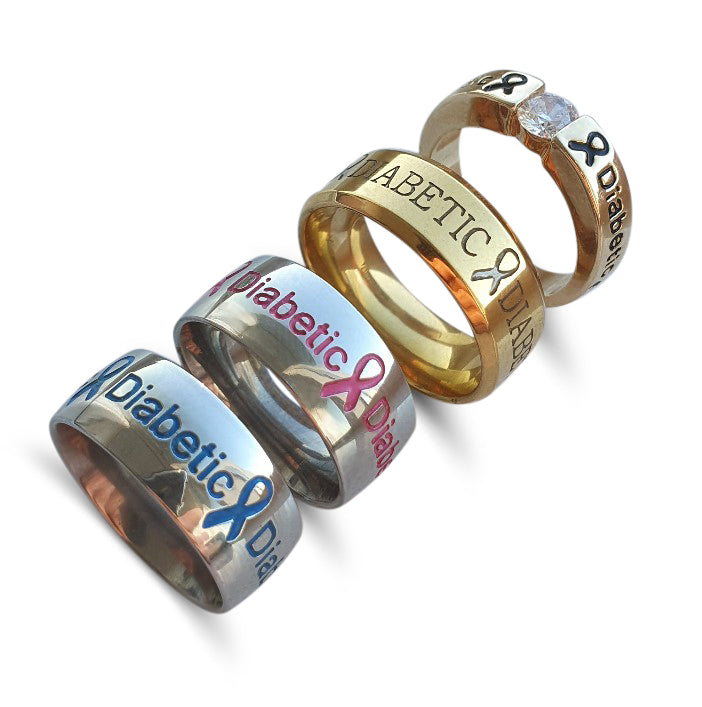 4 rings: Pink + Silver + Gold + Gold Diamond Diabetic