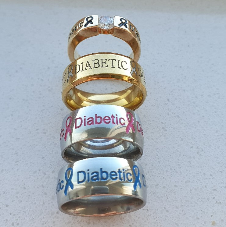 4 rings: Pink + Silver + Gold + Gold Diamond Diabetic
