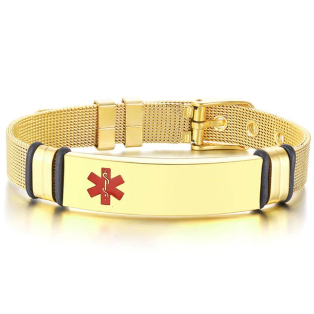 Gold Engrave-Able Adjustable Medical Alert Bracelet BR522_3 Awareness-alert Gold 
