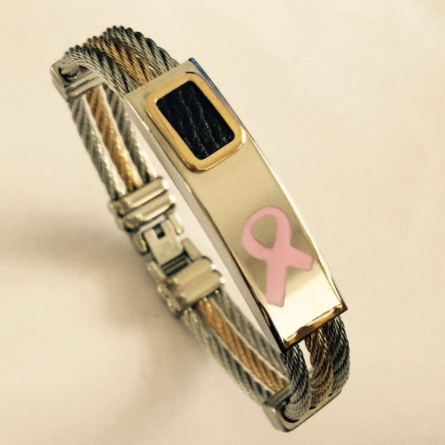Breast Cancer Heart Premium Gold Bracelet ARBpink Awareness-alert Premium Gold Stainless Steel Cross Bracelet 