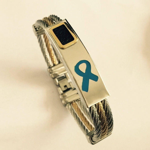 Premium Gold *Blue Ribbon* Bracelet ARBblue Awareness-alert Blue Ribbon Bracelet 