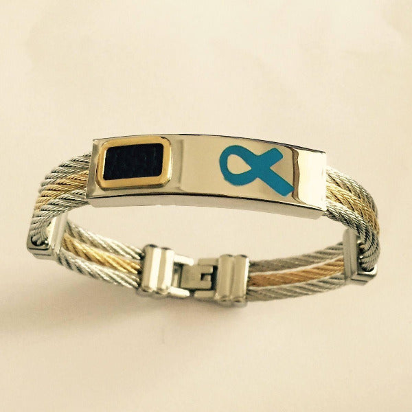 Premium Gold *Blue Ribbon* Bracelet ARBblue Awareness-alert 