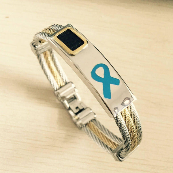 Premium Gold *Blue Ribbon* Bracelet ARBblue Awareness-alert 