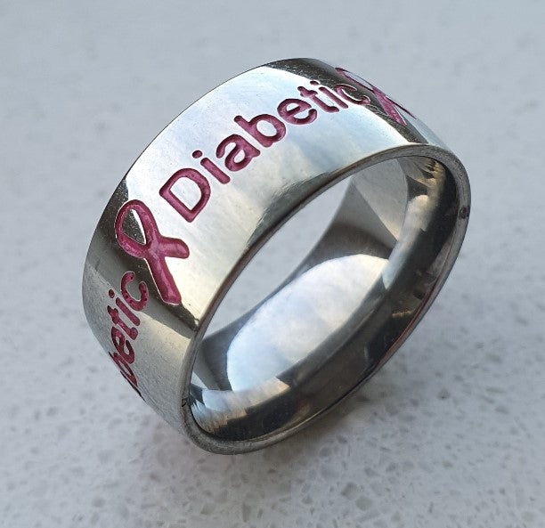 Pink Silver Diabetic Ring from left